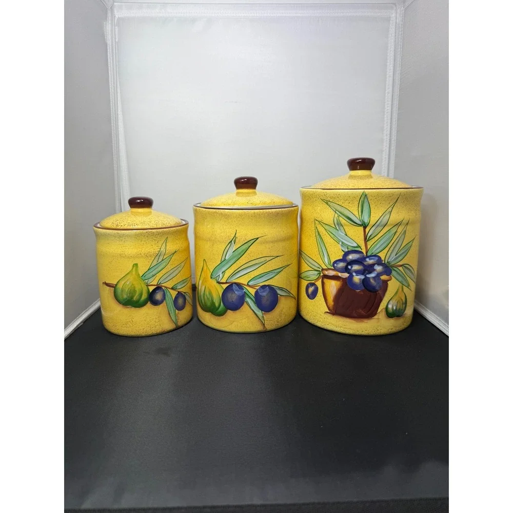 Vintage Italian Style Yellow Cookie Jars Kitchen Storage Canisters Set of 3